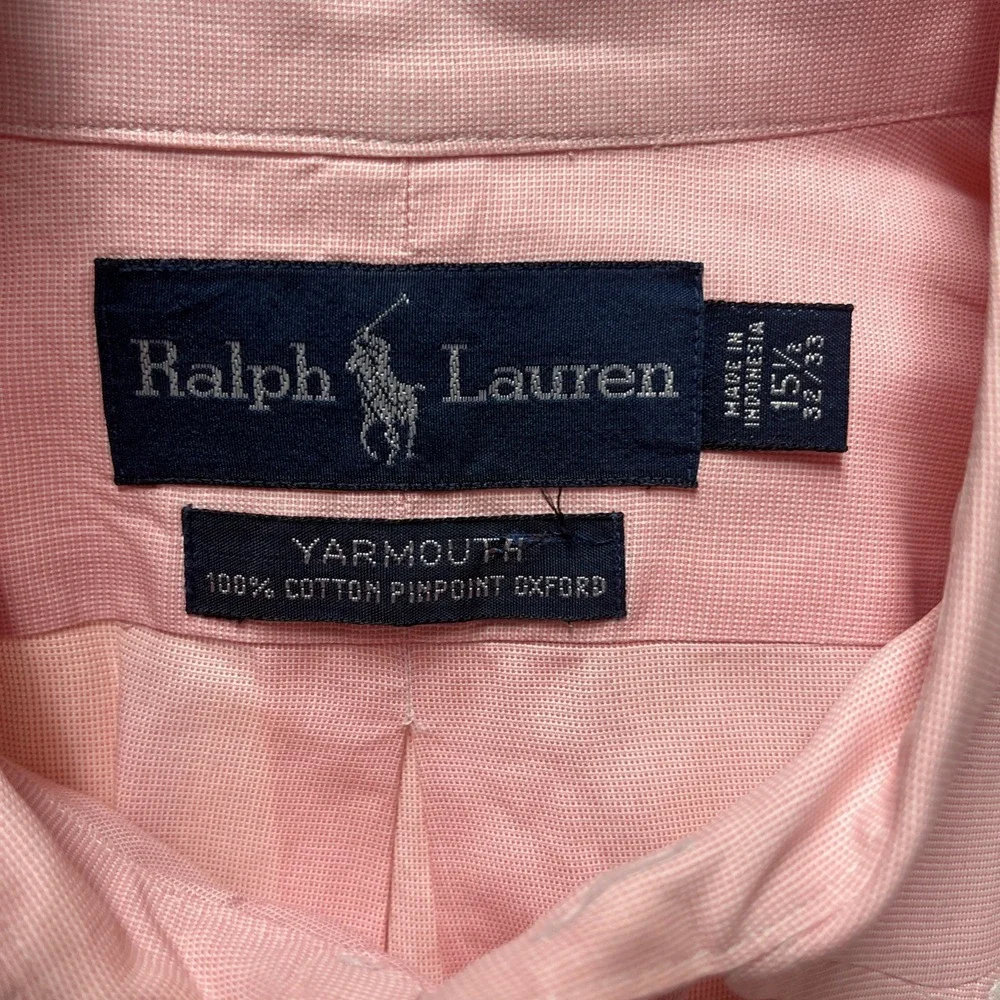 Ralph Lauren Yarmouth Pink Button Down 100% Cotton Pinpoint Oxford 15 1/2 32/33